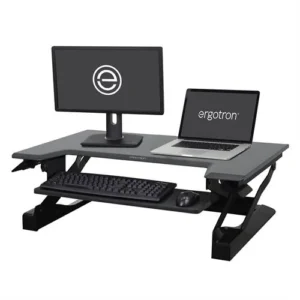 WorkFit-T, Sit-Stand Desktop Workstation (black with grey surface)